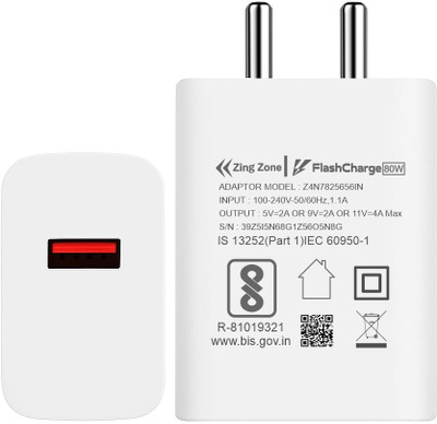 zingzone 44 W 4 A Wall Charger for Mobile with Detachable Cable(White, Cable Included)