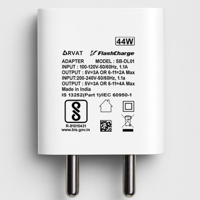 RVAT 44 W Quick Charge 4 A Wall Charger for Mobile with Detachable Cable(White, Cable Included)
