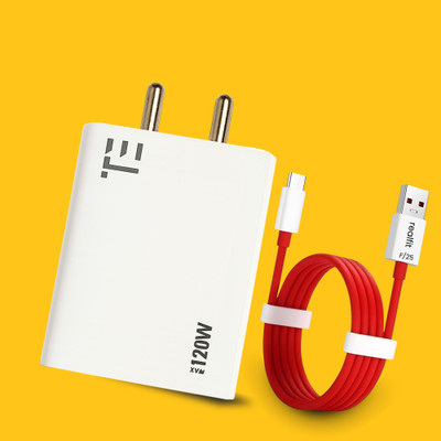 REALFIT 120 W Supercharge 6 A Wall Charger for Mobile with Detachable Cable(White & Red, Cable Included)