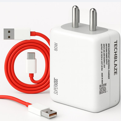 TechBlaze 80 W SuperVOOC 7.3 A Wall Charger for Mobile with Detachable Cable(White, Cable Included)