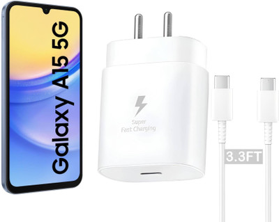 Kizzy 25 W PD 3 A Wall Charger for Mobile with Detachable Cable(for Samsung Galaxy A15 5G Charger with 3.3ft C to C Cable, White, Cable Included)
