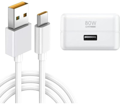 CLAT 80 W SuperVOOC 6 A Wall Charger for Mobile with Detachable Cable(White, Cable Included)