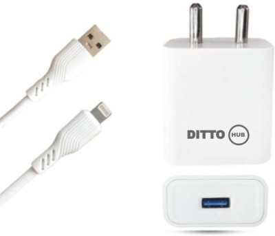 Ditto Hub 2 A Mobile Charger with Detachable Cable(White Colour 2 AMP Lightning Charger for I-Phone, Cable Included)