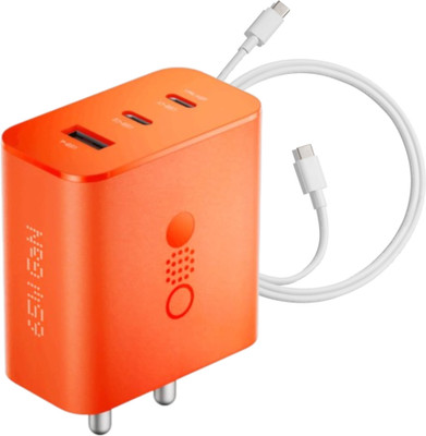 BLYNOIZ 65 W GaN 6.5 A Wall Charger for Mobile with Detachable Cable(Compatible with nothing Phone 3, Phone (3a), Phone (3a) Pro, Orange, Cable Included)