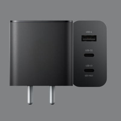 digie 65 W GaN 3 A Wall Charger for Mobile(Fast USB Charger Compatible for Phone 2 | 2A | 2A Plus, Grey)
