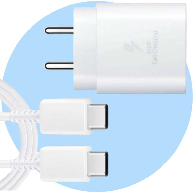 Kizzy 25 W PD 3 A Wall Charger for Mobile with Detachable Cable(ORIGINAL CHARGER for SAMSUNG Galaxy F42 5G/F22/F12/M12,WHITE, Cable Included)