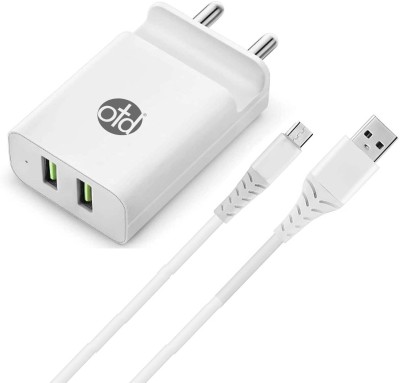 OTD 12 W Quick Charge 2.4 A Multiport Mobile Charger with Detachable Cable(Dual Port Charger with Mobile Holder, White, Cable Included)