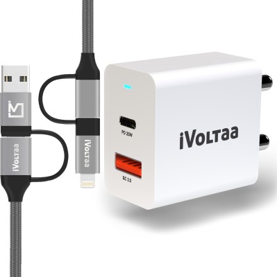 iVoltaa 20 W 3 A Multiport Mobile Charger with Detachable Cable(White, Cable Included)