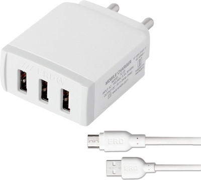 ERD 12 W 3 A Wall Charger for Mobile with Detachable Cable(White, Cable Included)