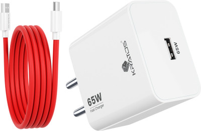 Kratos 65 W Quick Charge 3 A Wall Charger for Mobile with Detachable Cable(White, Cable Included)