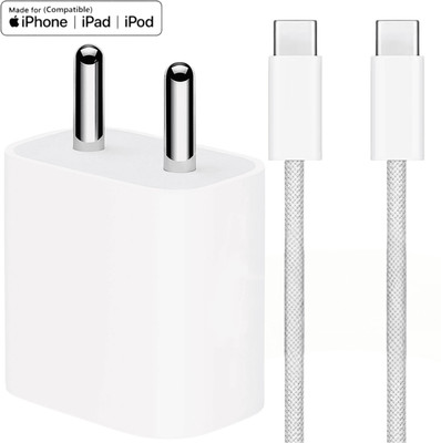 RoarX 25 W Supercharge 3 A Wall Charger for Mobile with Detachable Cable(25W Type C iPhone 15 charger adapter apple with Braided Type C to C Cable, Cable Included)