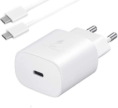 Glimring Type C 1 m 25 W Quick Charge 3.1 A Wall Charger for Mobile with Detachable Cable (Pack Of 1)(Compatible with Mobile, White, One Cable)