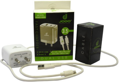JODO 3.6 A Dual Port Mobile Charger with Detachable Cable(White, Cable Included)
