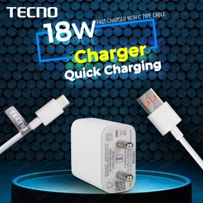 Tecno 18 W Quick Charge 2 A Wall Charger for Mobile(White, C-Type, Cable Included)