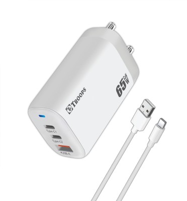 TP TROOPS 65 W GaN 2.4 A Multiport Mobile Charger with Detachable Cable(65W Charger with USB to Type Cable, Cable Included)
