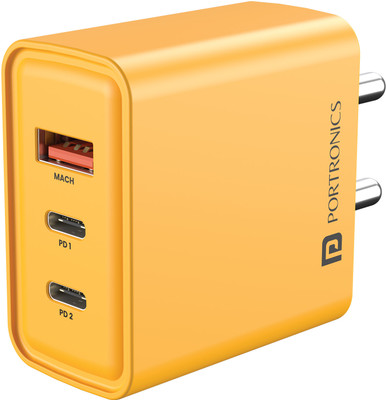 Portronics 65 W GaN 3 A Wall Charger for Mobile(Yellow)