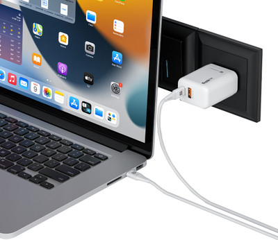 Portronics 65 W Quick Charge 3 A Wall Charger for Mobile with Detachable Cable(White, Cable Included)