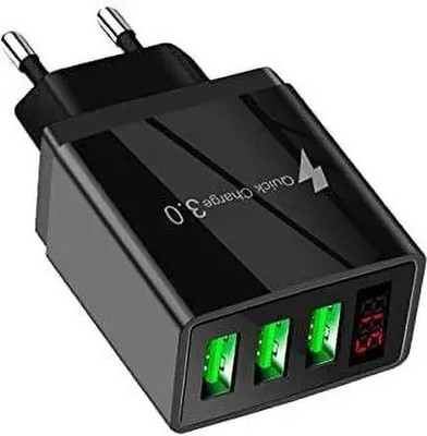 X88 Pro 20 W 3.1 A 3 Port Mobile Charger with Detachable Cable(Black, Cable Included)