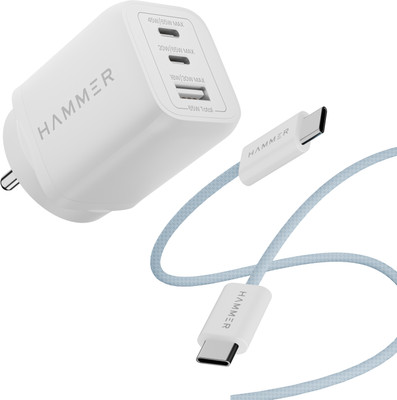 Hammer 65 W GaN 3.25 A Multi-pin Wall Charger for Mobile with Detachable Cable(White, Cable Included)