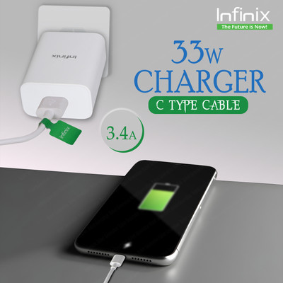 Infinix 33 W Supercharge 3.4 A Wall Charger for Mobile(White C-Type, Cable Included)