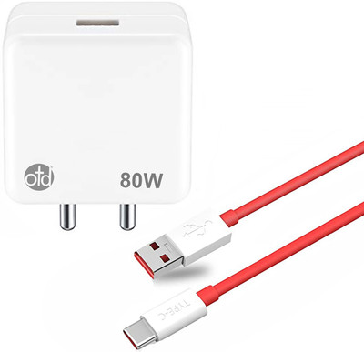 OTD 80 W SuperVOOC 6 A Wall Charger for Mobile with Detachable Cable(White, Red, Cable Included)