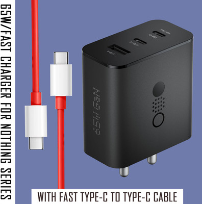 WEFIXALL 65 W Power GaN 3 A 3 Port Mobile Charger with Detachable Cable(Black, Red, Cable Included)