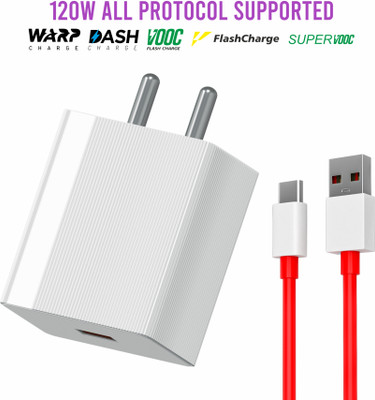 Boom 120 W Quick Charge 6 A Wall Charger for Mobile with Detachable Cable(White, Cable Included)