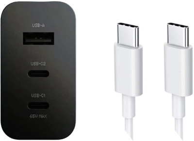 WEFIXALL 65 W GaN 6 A Multi-pin Wall Charger for Mobile with Detachable Cable(Black, Cable Included)
