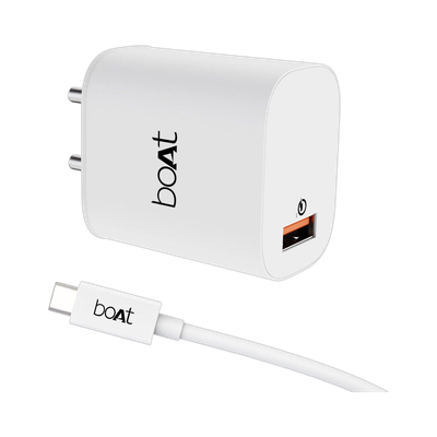 boAt 18W Power WCD Quick Charge 3A Charger combo (Type C )(White, Cable Included)