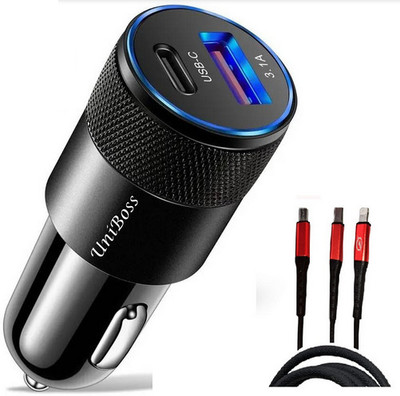 UniBoss 38 W Quick Charge 3 A Dual Port Mobile Charger with Detachable Cable(Black, Cable Included)