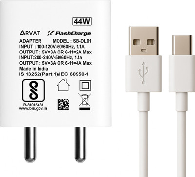 RVAT 44 W Quick Charge 4 A Wall Charger for Mobile with Detachable Cable(White, Cable Included)