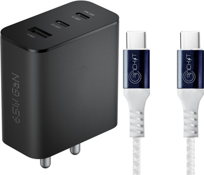 Rackit Power 65 W GaN 3.25 A 3 Port Mobile Charger with Detachable Cable(Black, Cable Included)