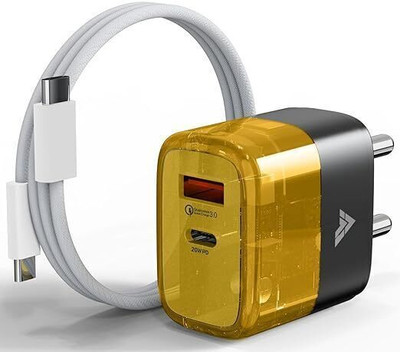 DR VAKU 20 W Quick Charge 3.1 A Multi-pin Wall Charger for Mobile with Detachable Cable(Compatible with iPhone 16/16 Plus/16 Pro/16 Pro Max, iPhone 15, Yellow & Black, Cable Included)