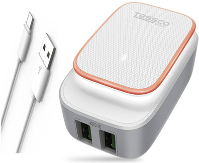 Tessco 2.4 A Wall Charger for Mobile with Detachable Cable(White, Cable Included)
