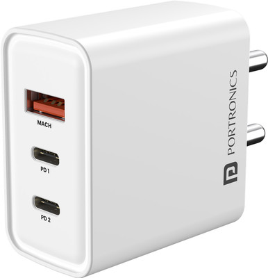 Portronics 65 W GaN 3 A Wall Charger for Mobile(White)