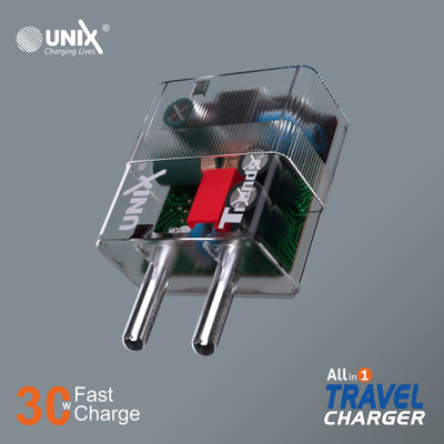 Unix 30 W TurboPower 3.0 4 A Wall Charger for Mobile with Detachable Cable(Transparent, Cable Included)