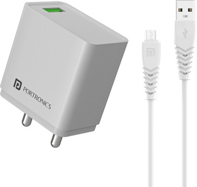 Portronics 18 W Quick Charge 3 A Wall Charger for Mobile with Detachable Cable(White, Cable Included)