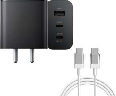 digie 65 W GaN 3 A Wall Charger for Mobile with Detachable Cable(65W 3A Super Fast Charger 3 port GaN Charger, Gray, Cable Included)