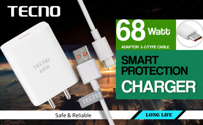 Tecno 68 W Supercharge 6.5 A Wall Charger for Mobile(Pova 5 Pro (LH8n) Infinix GT 10 Pro, Zero 30 (X6731), White C-type, Cable Included)