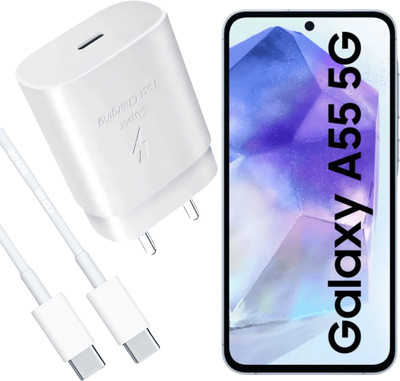 RoarX 25 W Supercharge 3.1 A Wall Charger for Mobile with Detachable Cable(White, 25W Superfast Charger for Samsung Galaxy A55 5g Charger Adapter, Cable Included)
