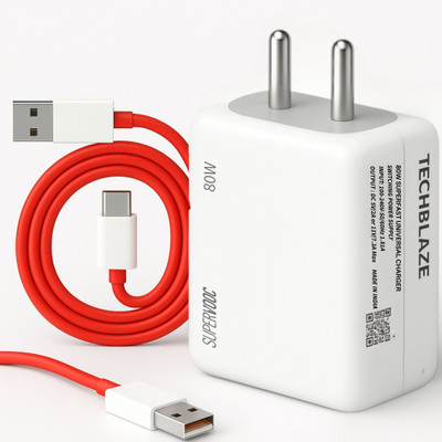 TechBlaze 80 W SuperVOOC 7.3 A Wall Charger for Mobile with Detachable Cable(White, Cable Included)