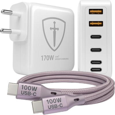 SHIELD 170 W GaN 5 A Wall Charger for Mobile with Detachable Cable(White, Cable Included)