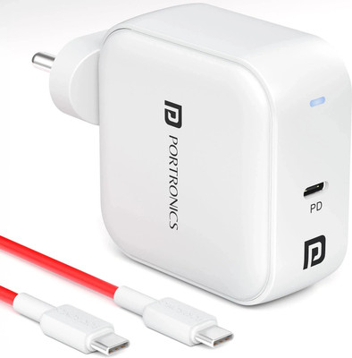 Portronics 65 W GaN 3 A Wall Charger for Mobile with Detachable Cable(White, Cable Included)