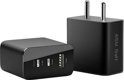 MAK 65 W Adaptive Charging 3 A Wall Charger for Mobile(Black)