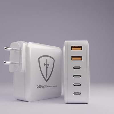 SHIELD 200 W GaN 5 A Wall Charger for Mobile with Detachable Cable(White, Cable Included)