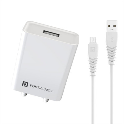 Portronics 12 W Quick Charge 2.4 A Wall Charger for Mobile with Detachable Cable(White, Cable Included)