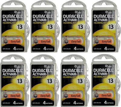 DURACELL Hearing Aids Batteries Size 13 (32 batteries) | DU13 Size Hearing Aid   Battery(Pack of 8)