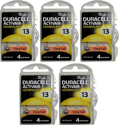 DURACELL Hearing Aids Batteries Size 13 (20 batteries) | DU13 Size Hearing Aid   Battery(Pack of 5)