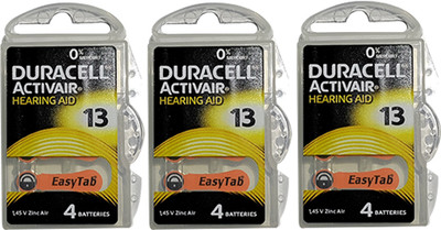 DURACELL Hearing Aids Batteries Size 13 | Hearing Aid  (12 batteries)  Battery(Pack of 3)
