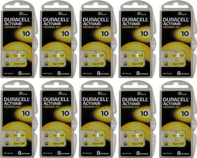 DURACELL Hearing Aids Batteries Size 10 (80 batteries) | DU10 Size Hearing Aid   Battery(Pack of 10)